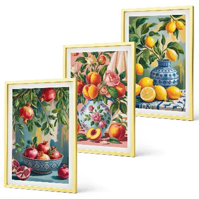 Fruit compositions of pomegranates wall art set of 3 framed pieces