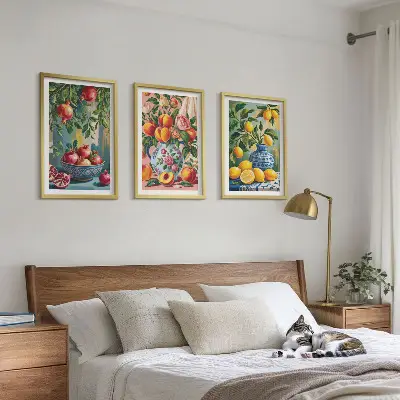 Fruit compositions of pomegranates wall art set of 3 framed pieces