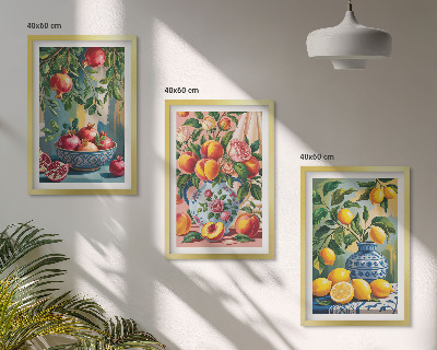 Set of 3 framed wall art pieces Fruit compositions of pomegranates
