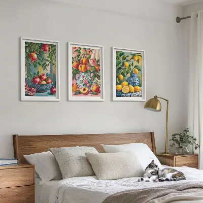 Fruit compositions of pomegranates wall art set of 3 framed pieces