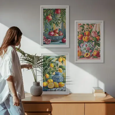 Fruit compositions of pomegranates wall art set of 3 framed pieces