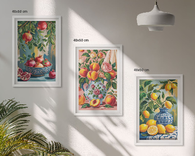 Set of 3 framed wall art pieces Fruit compositions of pomegranates