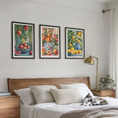 Fruit compositions of pomegranates wall art set of 3 framed pieces