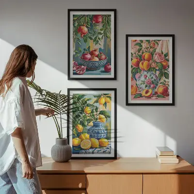 Fruit compositions of pomegranates wall art set of 3 framed pieces
