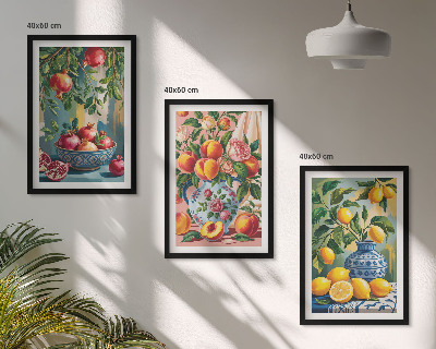 Set of 3 framed wall art pieces Fruit compositions of pomegranates