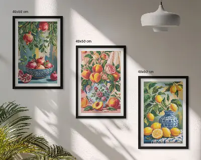 Fruit compositions of pomegranates wall art set of 3 framed pieces