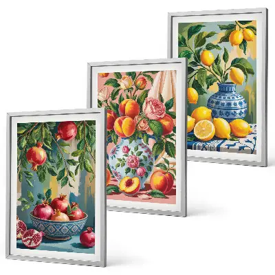 Fruit compositions of pomegranates wall art set of 3 framed pieces