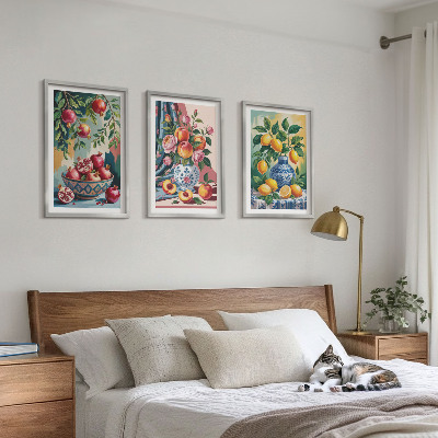 Three-piece wall art piece Flowers and fruit in vases