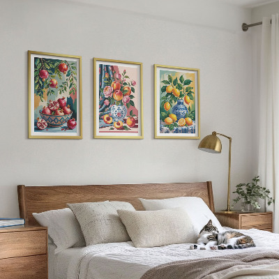 Three-piece wall art piece Flowers and fruit in vases