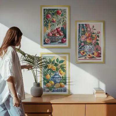 Flowers and fruit in vases wall art three-piece set