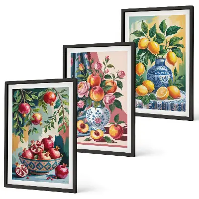 Flowers and fruit in vases wall art three-piece set