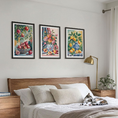 Three-piece wall art piece Flowers and fruit in vases