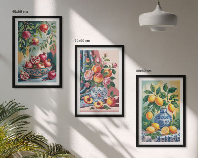 Three-piece wall art piece Flowers and fruit in vases