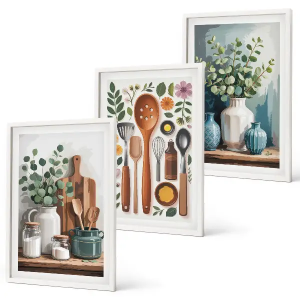 Plant-based kitchen wall art set of 3 framed pieces