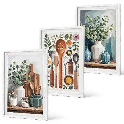 Plant-based kitchen wall art set of 3 framed pieces