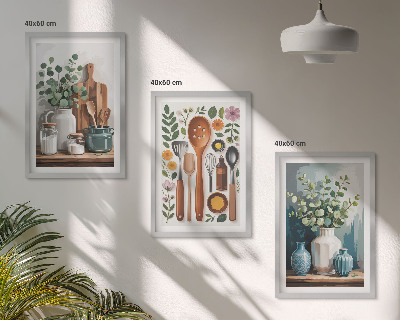 Set of 3 framed wall art pieces Plant-based kitchen accessories