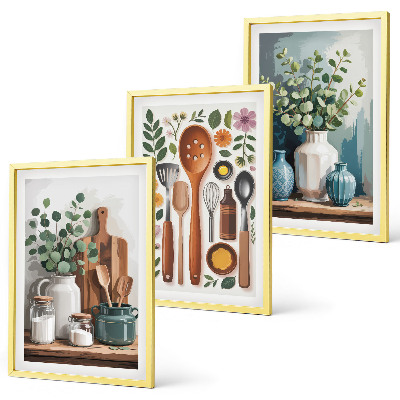 Set of 3 framed wall art pieces Plant-based kitchen accessories