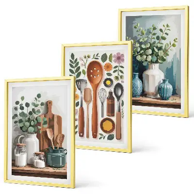 Plant-based kitchen wall art set of 3 framed pieces