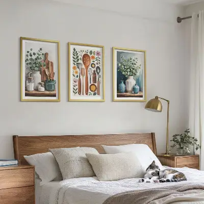 Plant-based kitchen wall art set of 3 framed pieces