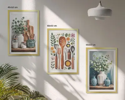 Plant-based kitchen wall art set of 3 framed pieces