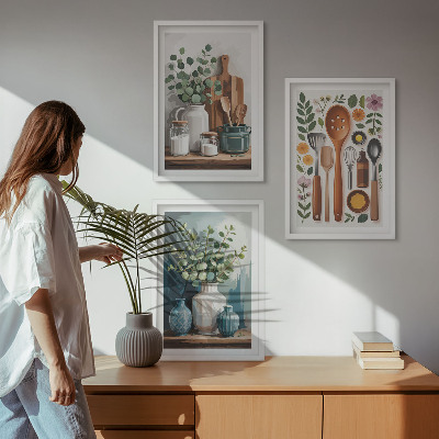 Set of 3 framed wall art pieces Plant-based kitchen accessories