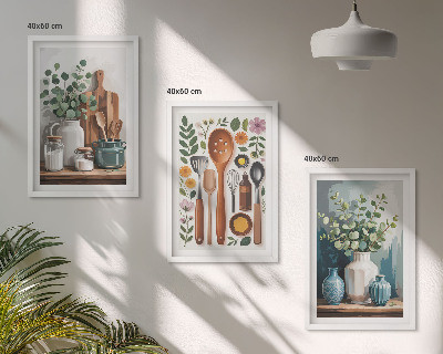 Set of 3 framed wall art pieces Plant-based kitchen accessories