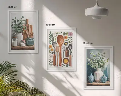 Plant-based kitchen wall art set of 3 framed pieces