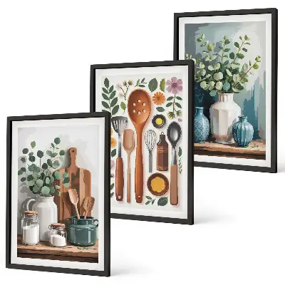 Plant-based kitchen wall art set of 3 framed pieces
