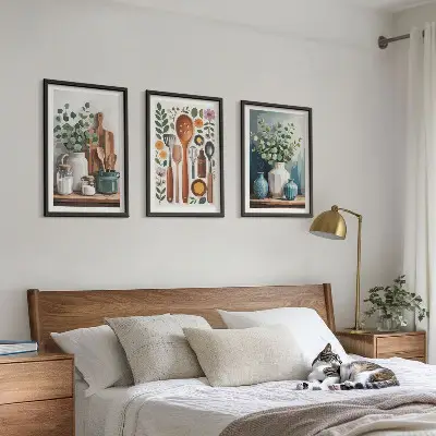 Plant-based kitchen wall art set of 3 framed pieces