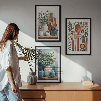 Set of 3 framed wall art pieces Plant-based kitchen accessories