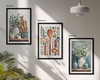 Set of 3 framed wall art pieces Plant-based kitchen accessories