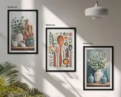 Plant-based kitchen wall art set of 3 framed pieces