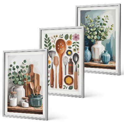 Set of 3 framed wall art pieces Plant-based kitchen accessories