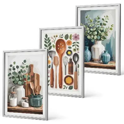 Plant-based kitchen wall art set of 3 framed pieces