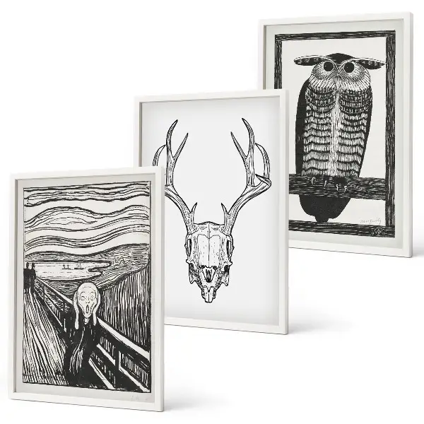 Screaming skull owl wall art set graphic design prints