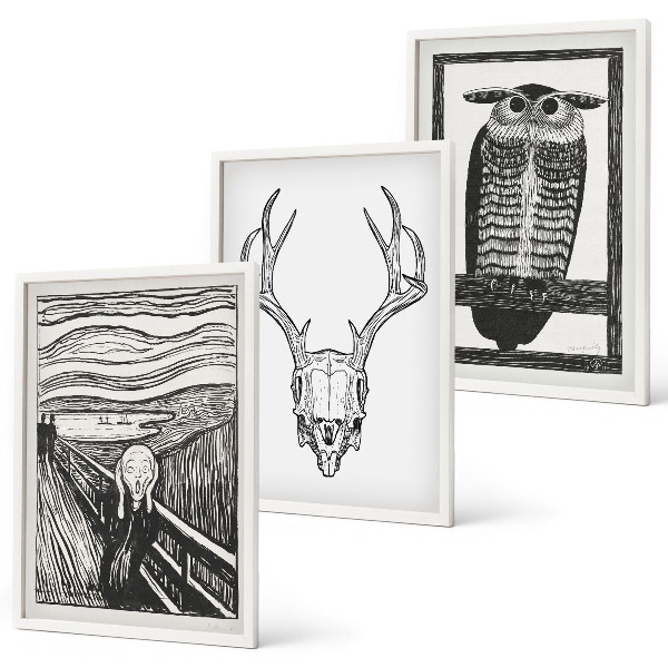 Wall art set Screaming skull owl graphics