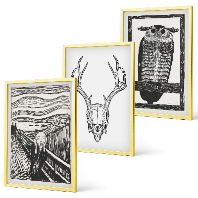Wall art set Screaming skull owl graphics