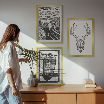 Wall art set Screaming skull owl graphics
