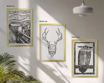 Screaming skull owl wall art set graphic design prints