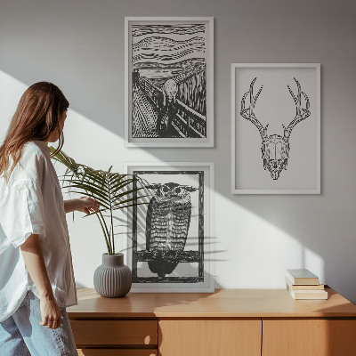 Wall art set Screaming skull owl graphics