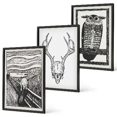 Screaming skull owl wall art set graphic design prints