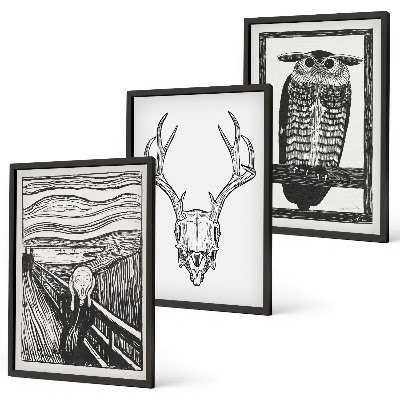 Wall art set Screaming skull owl graphics