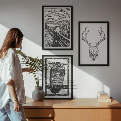 Wall art set Screaming skull owl graphics