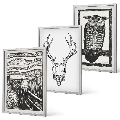 Screaming skull owl wall art set graphic design prints