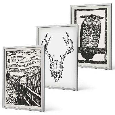 Wall art set Screaming skull owl graphics