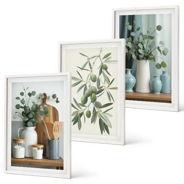 Green olives eucalyptus wall art three-piece set