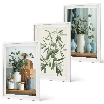 Green olives eucalyptus wall art three-piece set