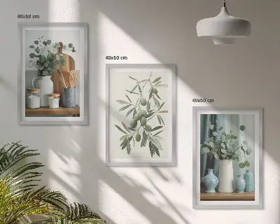 Green olives eucalyptus wall art three-piece set
