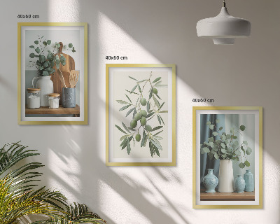 Three-piece wall art piece Green olives eucalyptus