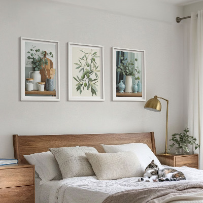 Three-piece wall art piece Green olives eucalyptus